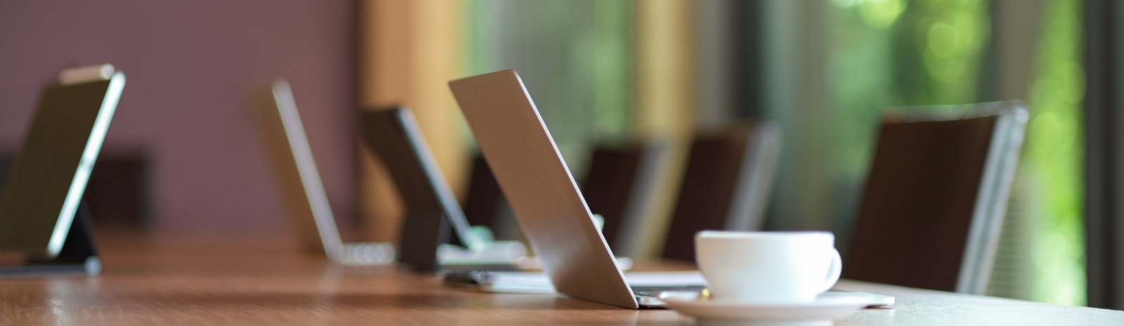 Laptops set up for business meeting