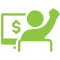 Icon illustration of a person at a computer